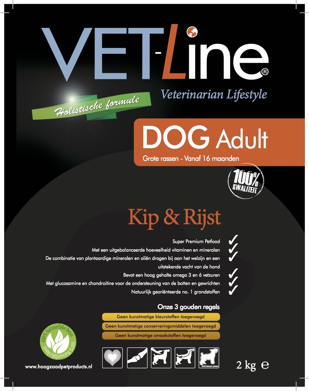 Futter von Vet-Line, Hund, Huhn und Reis, große Rassen
